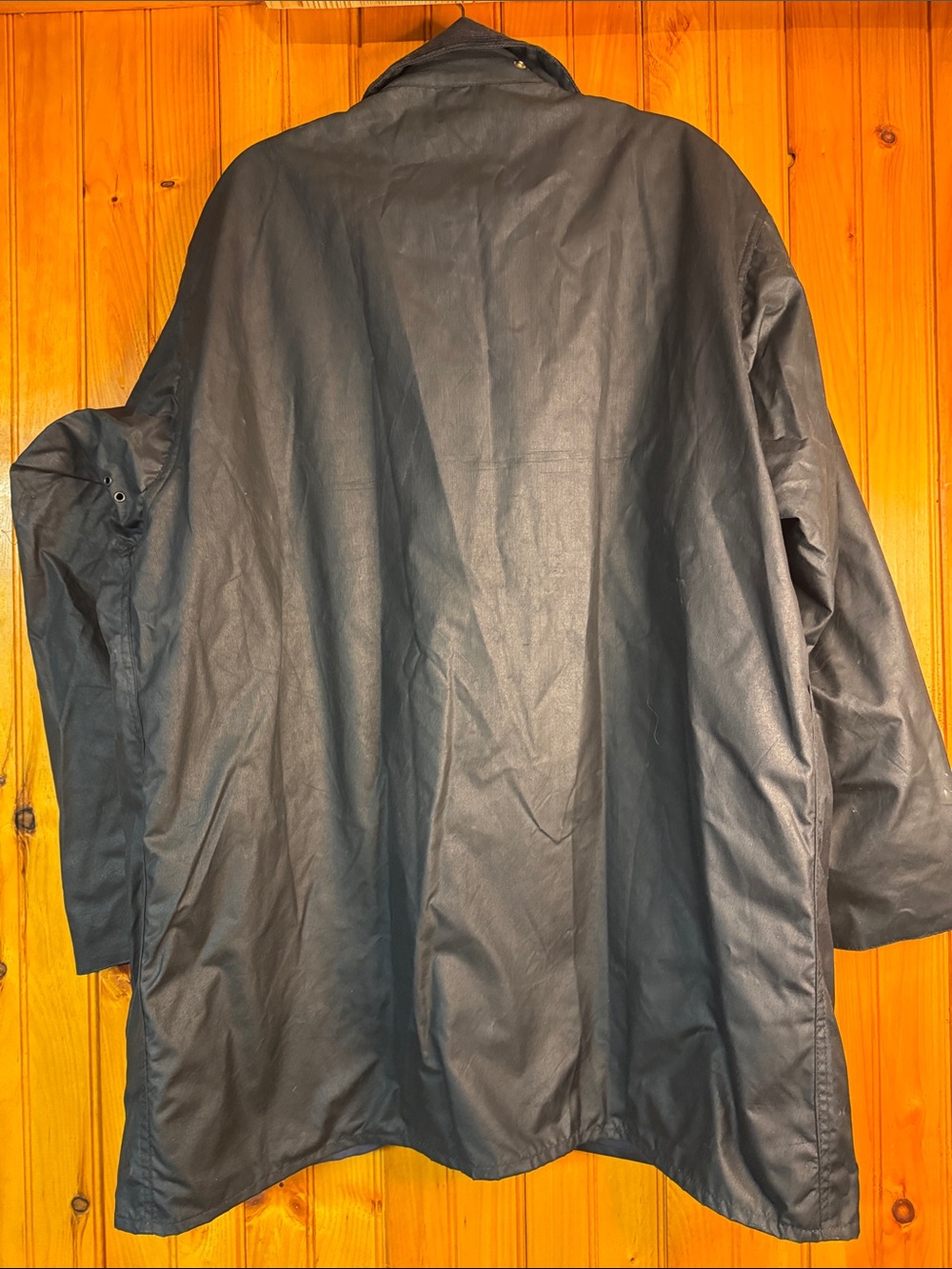 Barbour Border Wax Jacket in Navy with Corduroy Collar and Plaid Lining - Picture 14 of 16